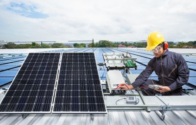 Technicians Inspecting Solar Panels